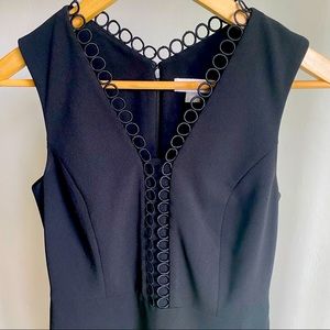 Calvin Klein black V-neck sheath dress with circular lace detail